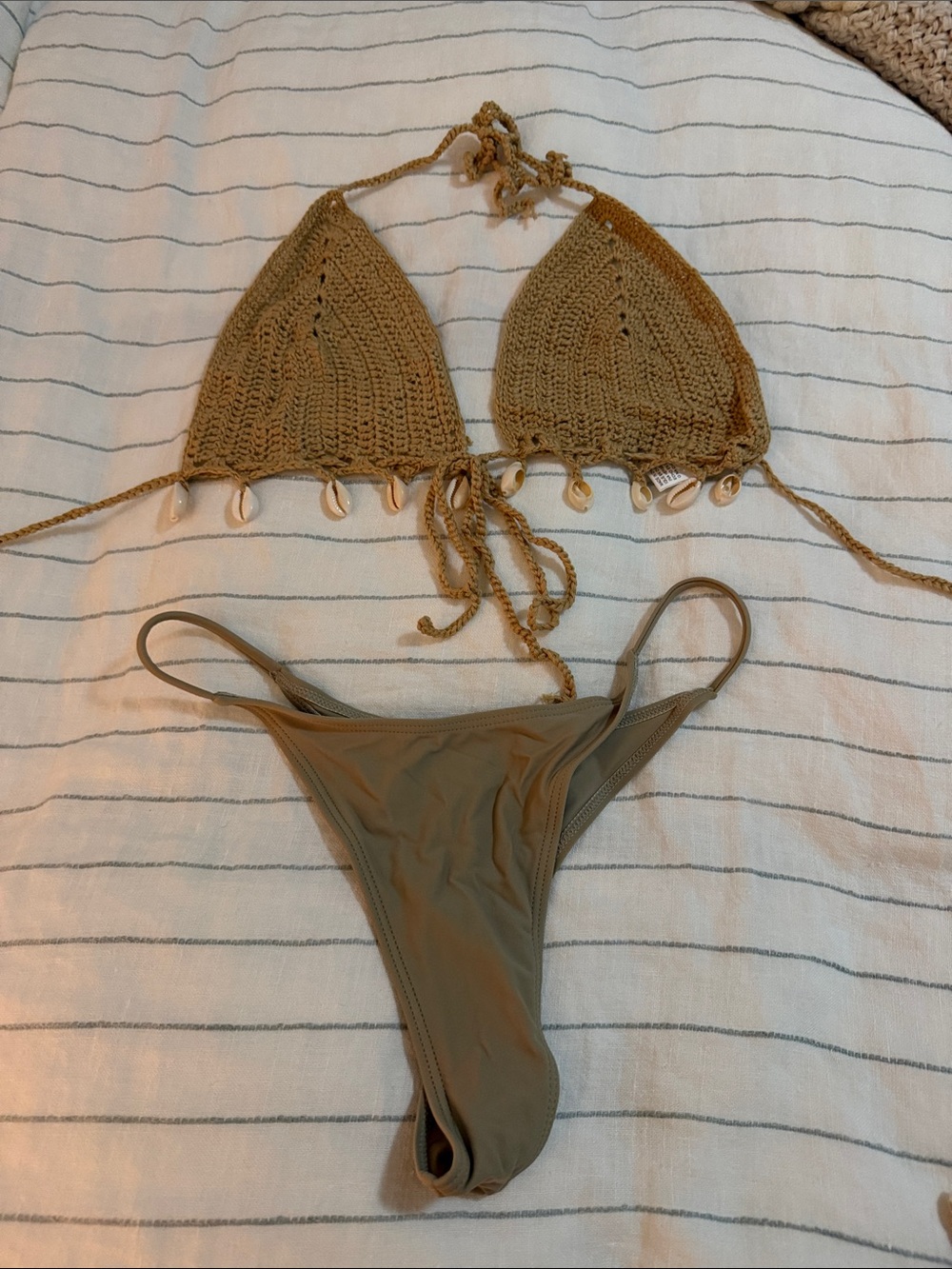3 piece crochet shell bikini set